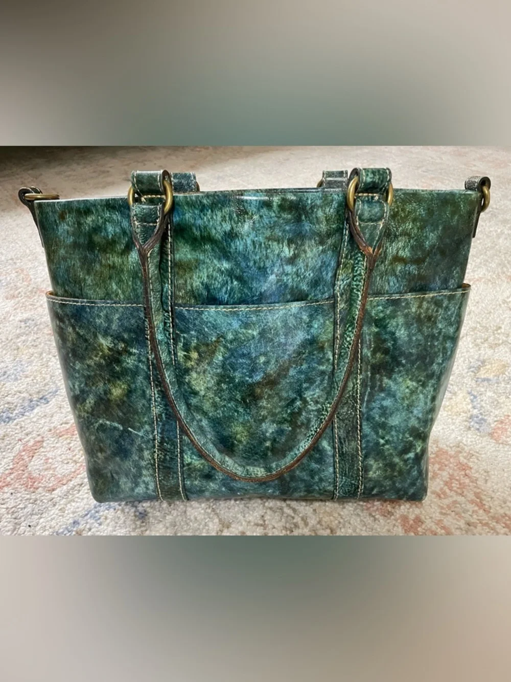 Patricia Nash Talloria Tooled Leather Handbag - Turquoise Western Tote - Picture 3 of 10